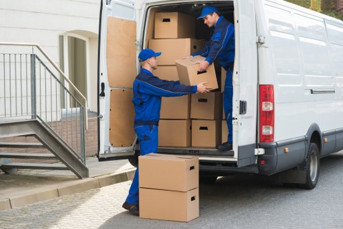 Van moving service navigating access and parking in a French neighbourhood