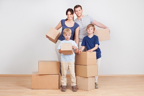 House movers preparing a residential relocation in France