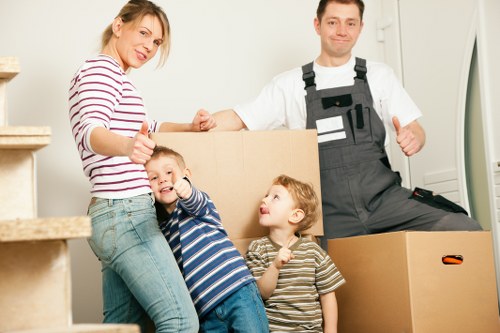 Packed boxes and furniture prepared for a local move in France